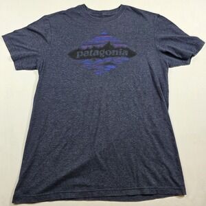 Patagonia Men's Size Medium Slim Fit Short Sleeve TShirt Blue Purple see Photo